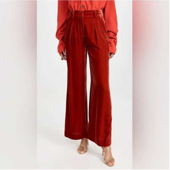 Ulla Johnson Veronica Orange Velvet Wide Leg Trouser Pants - Picture 1 of 11